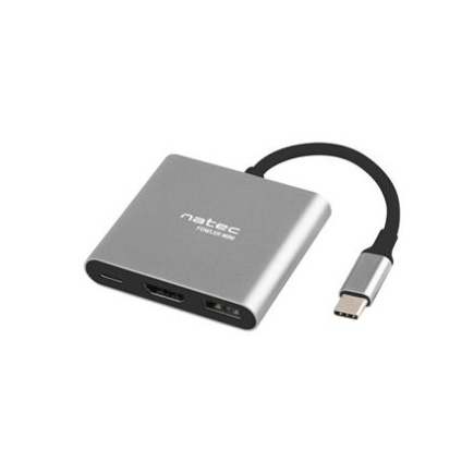 Natec Multi-Port Adapter, Fowler, USB-C, HDMI, USB 3.0 | Natec | USB-C Multiport Adapter | NMP-1607 | Grey | USB Type-C | 0.11 m NMP-1607