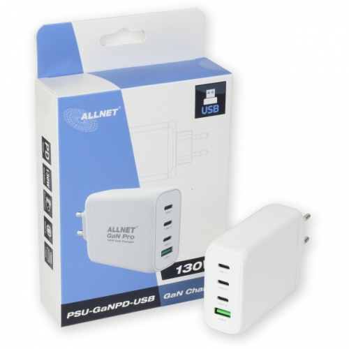 NET Z ALLNET Ersatznetzteil QC USB-C PD GaN Netzteil Power Supply130Watt 1x USB Typ-A QC 3x USB Typ-C**EU PLUG**