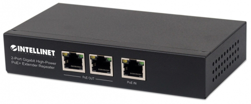 Intellinet 2-Port Gigabit High-Power PoE+ Extender Repeater, IEEE 802.3at/af Power over Ethernet (PoE+/PoE), metal