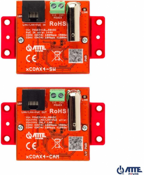 A set of active converters for Ethernet and PoE transmission ATTE xCOAX4-SET