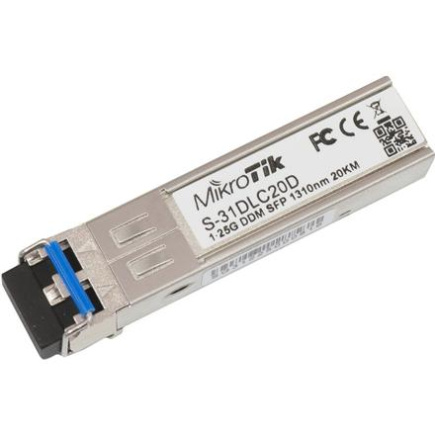 MikroTik | S-31DLC20D | SFP | Single-Mode Fiber | Dual LC | 10/100/1000 Mbit/s | Wavelength 1310 nm | Maximum transfer distance 20000 m | -40 to +70C MikroTik | S-31DLC20D | SFP | Single-Mode Fiber | Dual LC | 10/100/1000 Mbit/s | Wavelength 1310 nm | Maximum transfer distance 20000 m | -40 to +70C