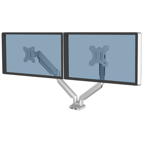 Fellowes Platinum Monitorarm zweifach inkl. 2x USB-A Port Silber