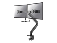 NEOMOUNTS Monitor Dual-Deskmount with crossbar 10-32inch Full Motion Gasspring Tilt Rotate Swivel Grommet/Clamp black