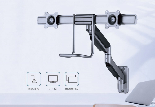 Gembird Laikiklis Adjustable wall 2-display mounting arm 17-32inch iki 8kg