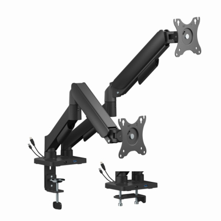 Gembird MA-DA2U-01 Adjustable desk 2-display mounting arm with USB ports, 17”-32”, Must