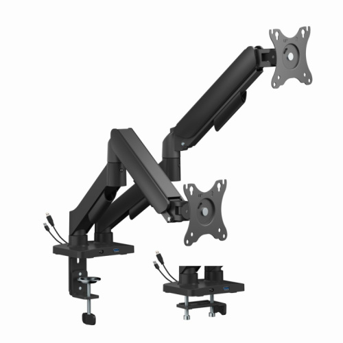 Gembird MA-DA2U-01 Adjustable desk 2-display mounting arm with USB ports, 17”-32”, Must