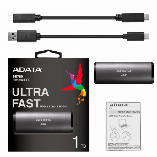 Adata SSD EXTERNAL SE760 1TB USB3.2-A/C Titanium