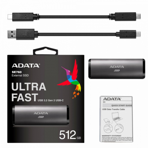 Adata SSD EXTERNAL SE760 512G USB3.2-A/C Titanium