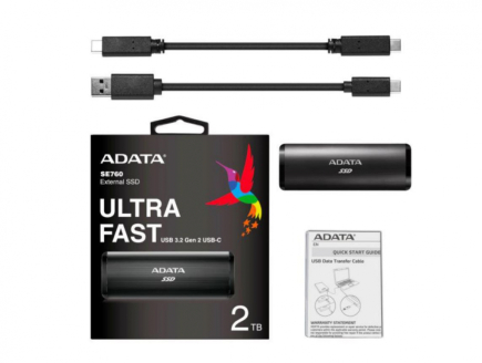 ADATA SE760 2TB External Solid State Drive/SSD, USB 3.2 Gen 2 with Type-C, Read/Write Speed up to 1,050/1,000 MB/s