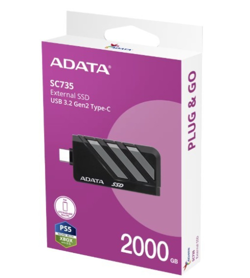Adata SSD Disk External SC735 2TB U3.2C 1000/1000MB/s Grey