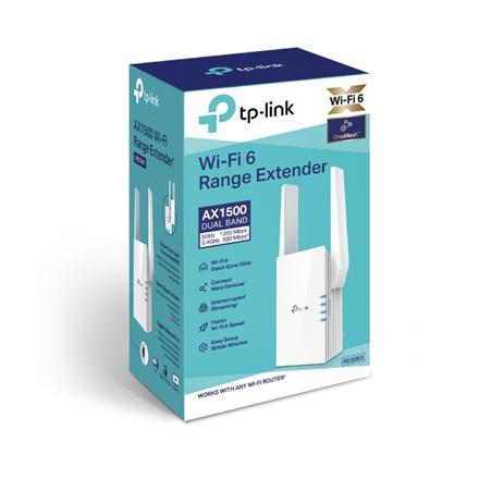 TP-LINK | Extender | RE505X | 802.11ax | 2.4GHz/5GHz | 300+1200 Mbit/s | 10/100/1000 Mbit/s | Ethernet LAN (RJ-45) ports 1 | MU-MiMO No | no PoE | Antenna type 2xExternal