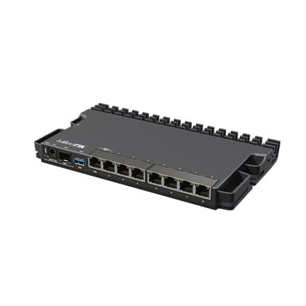 MikroTik Wired Ethernet Router RB5009UG+S+IN, Quad core 1.4 GHz CPU, 1xSFP+, 7xGigabit LAN, 1x2.5G LAN, 1xUSB, Can be powered in 3 different ways, CPU temperature monitor, Mounts FOUR of these Routers in a Single 1U Rackmount Space, RouterOS L5 | Wired