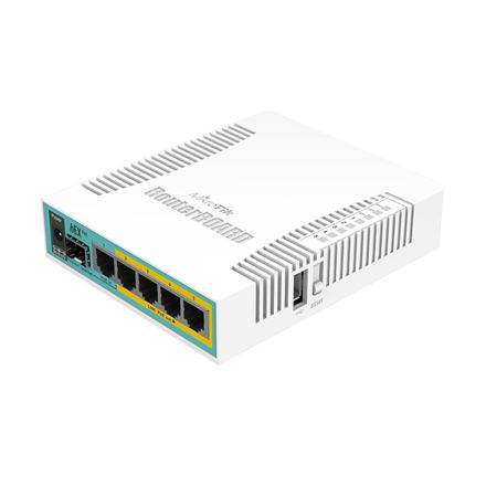 Mikrotik Wired Ethernet Router RB960PGS, hEX PoE, CPU 800MHz, 128MB RAM, 16MB, 1xSFP, 5xGigabit LAN, 1xUSB, Power Output On ports 2-5, Ourput: 1A max per port; 2A max total, RouterOS L4 | hEX PoE Router | RB960PGS | No Wi-Fi | 10/100/1000 Mbit/s |