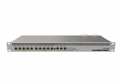 Mikrotik Wired Ethernet Router RB1100x4, 1U Rackmount, Quad core 1.4GHz CPU, 1 GB RAM, 128 MB, 13xGigabit LAN, 1xSerial console port RS232, PCB Temperature and Voltage Monitor, IP20, RouterOS L6 MikroTik Wired Ethernet Router RB1100AHx4 No Wi-Fi 10/100/10
