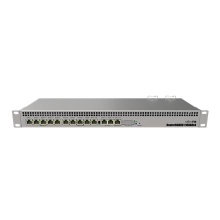 Mikrotik Wired Ethernet Router RB1100x4, 1U Rackmount, Quad core 1.4GHz CPU, 1 GB RAM, 128 MB, 13xGigabit LAN, 1xSerial console port RS232, PCB Temperature and Voltage Monitor, IP20, RouterOS L6 | Wired Ethernet Router | RB1100AHx4 | No Wi-Fi |