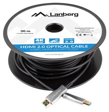 Lanberg - Premium High Speed - HDMI cable with Ethernet - HDMI male to HDMI male - 30 m - black - Active Optical Cable (AOC), 4K60Hz (3840 x 2160) support 