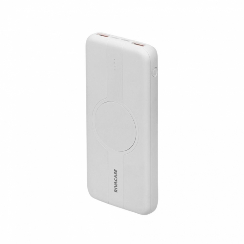 Powerbank RIVACASE 10000 mAh USB-C 20W + Qi 10W biały (1x USB-C PD 20W, 2 USB-A  QC 3.0 18W), white