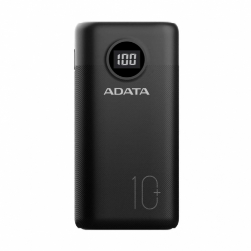 ADATA P10000QSD - Power bank - 10000 mAh - 37 Wh - 22.5 Watt - 4.5 A - PD 3.0, QC 3.0 - 3 output connectors (USB, 24 pin USB-C) - on cable: USB-C - black 