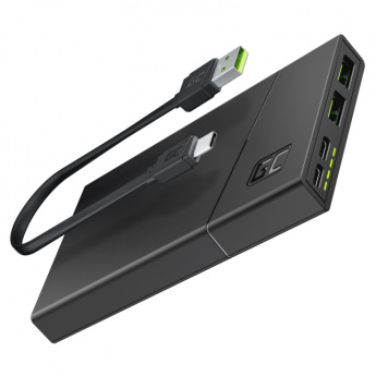 Green Cell PowerPlay 10S - Power bank - 10000 mAh - 18 Watt - GC Ultra Charge, PD - 3 output connectors (2 x USB-A QC, 1x USB-C PD/QC) - black 