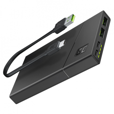 Green Cell PowerPlay 10S - Power bank - 10000 mAh - 18 Watt - GC Ultra Charge, PD - 3 output connectors (2 x USB-A QC, 1x USB-C PD/QC) - black 