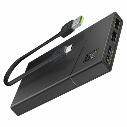 Green Cell PowerPlay 10S - Power bank - 10000 mAh - 18 Watt - GC Ultra Charge, PD - 3 output connectors (2 x USB, 24 pin USB-C) - black 