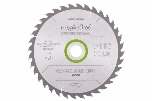 METABO CIRCULAR SAW BLADE HW/CT 165x20x38Z CORDLESS CUT WOOD PROFESSIONAL