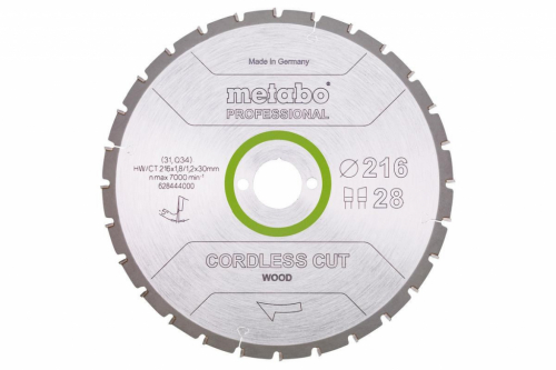 METABO CIRCULAR SAW BLADE HW/CT 216x30x28Z CORDLESS CUT WOOD PROFESSIONAL