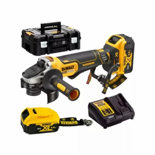 DEWALT.SZLIFIERKA KĄT. 18V DCG406P2LRT 125mm BL WŁ. ŁOPATKOWY 2x5,0Ah TSTAK LANYARD READY