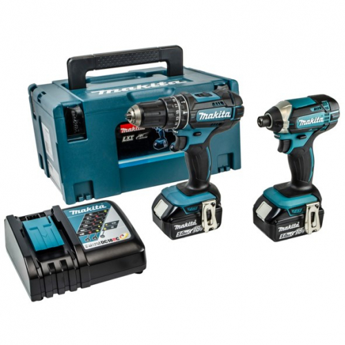 Makita Set DLX2131TJ 18V 2x 5.0 Ah Li-Ion Combi Drill DHP482 + DTD152