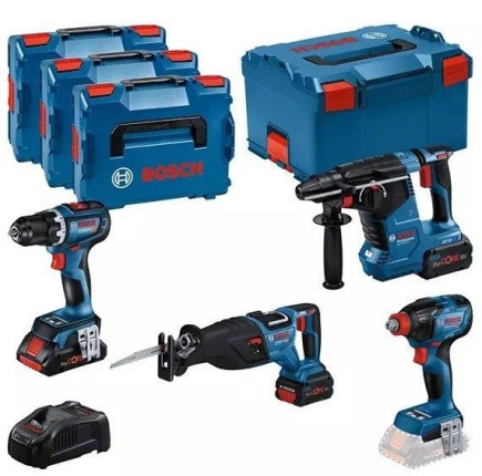 BOSCH. 18V COMBO KIT (GSR 18V-90C +GDX 18V-210C +GBH 18V-24C +GSA 18V-28) 1xPC4.0Ah 2xPC5.5Ah ...