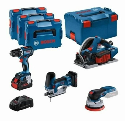 BOSCH. 18V COMBO KIT (GSR 18V-90C +GKT 18V-52GC +GST 18V-155 SC +GEX 18V-125) 1xPC4,0Ah 2xPC5,5Ah ...