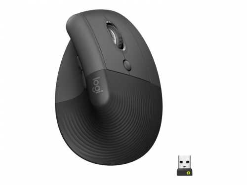 Logitech Lift Vertical Ergonomic Mouse - Vertical mouse - ergonomic - optical - 6 buttons - wireless - Bluetooth, 2.4 GHz - Logitech Logi Bolt USB receiver - graphite 