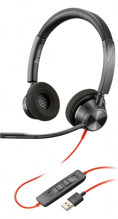 Poly Blackwire 3320 - Blackwire 3300 series - headset - on-ear - wired - active noise cancelling - USB-A - black 