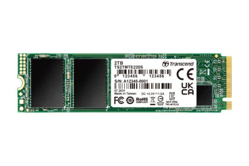 SSD|TRANSCEND|2TB|PCIe Gen3|NVMe|NAND flash technology 3D NAND|Write speed 2900 MBytes/sec|Read speed 3500 MBytes/sec|Form Factor M.2|TBW 4400 TB|MTBF 200000 hours|TS2TMTE220S