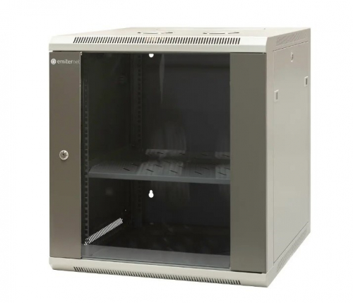 EMITERNET Single hanging cabinet 19'' 12U, sheet metal/glass door, 600×600×635mm width/depth/height. EM/AP6612