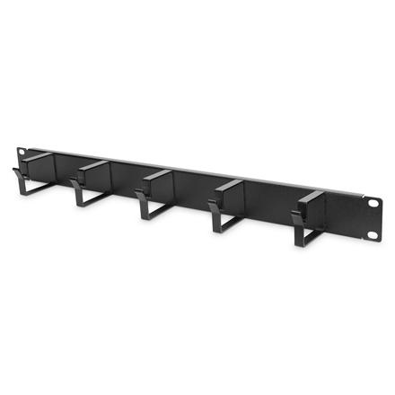 Digitus | Cable Management Panel | DN-97602 | Black | 5x cable management ring (HxD: 40x60 mm). The Cable Management Panel is getting fixed on the 483 mm (19“) profile rails. Five cable guiding rings allow an easy, horizontal array of patch cables. It