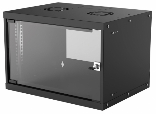 Intellinet Network Cabinet, Wall Mount (Basic), 6U, Usable Depth 340mm/Width 485mm, Black, Flatpack, Max 50kg, Glass Door, 19
