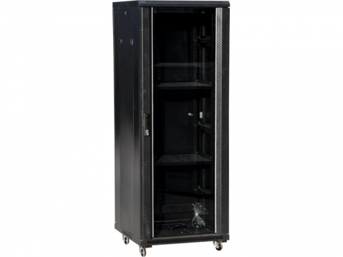 Q-LANTEC 36U 600x600 cabinet, glass front door, black FLAT PACK
