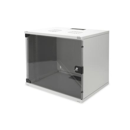 Digitus | 9U wall mounting cabinet | DN-19 09-U-S-1 | Grey | Safety class rating IP20. Lockable safety-glass door. 200° door opening angle. Front door: Glass door, single opening. Unmounted 460x540x400 mm. SOHO DN-19 09-U-S-1