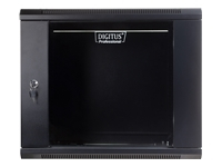 DIGITUS Wall Mount Cabinet 19inch 9U rack 600/600mm glass door black unmounted