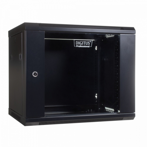 Digitus Wall mount cabinet 19 9U 501/600/450mm, glass door, black (RAL 9004)