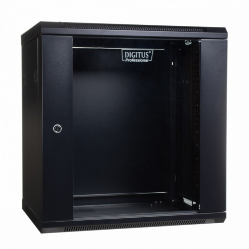 Digitus Wall mount cabinet 19 12U 635/600/450mm, glass door, black (RAL 9004)