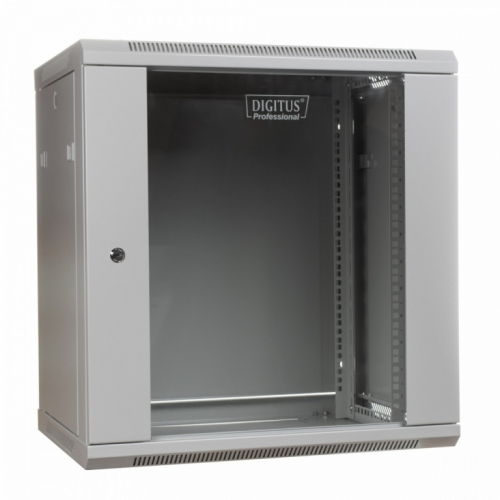 Digitus Wall mount cabinet 19 12U 635/600/600mm, glass door, grey (RAL 7035)