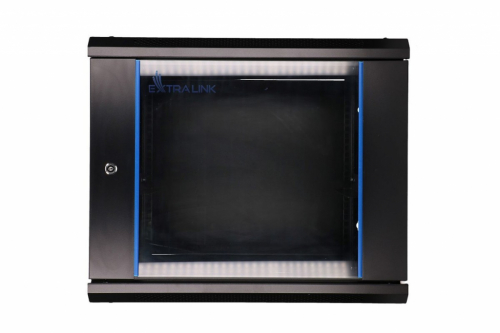 Extralink Wall cabinet rack 9U 600x450 black glass door
