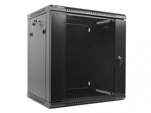 Lanberg wall-mounted installation rack cabinet 19'' 12U 600x450mm black (glass door)