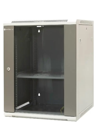 EMITERNET Single hanging cabinet 19'' 15U, sheet metal/glass door, 600×600×770mm width/depth/height. EM/AP6615