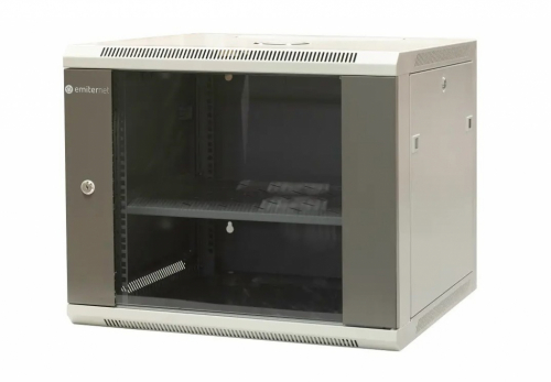 EMITERNET Single-wall hanging cabinet 19'' 9U, sheet metal/glass door, 600×600×500mm width/depth/height. EM/AP6609