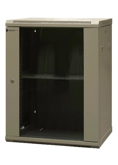 EMITERNET Single-wall hanging cabinet 19'' 15U, unassembled, sheet metal/glass doors, 600x450x770mm width/depth/height. EM/AS6415X