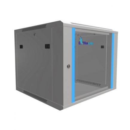 Extralink Wall cabinet rack 9U 600x600 gray glass door