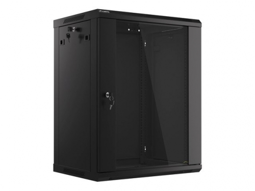 Lanberg wall-mounted installation rack cabinet 19'' 15U 600x450mm black (glass door)